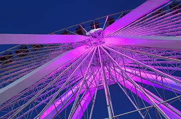 Looking skyward along the side of a Ferris wheel