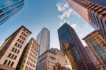 View of several buildings in a city downtown