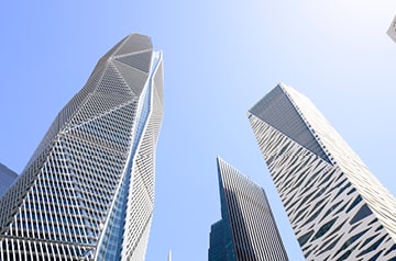 Looking skyward among skyscrapers