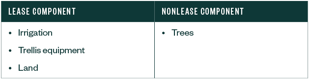 Table comparing lease component and nonlease component