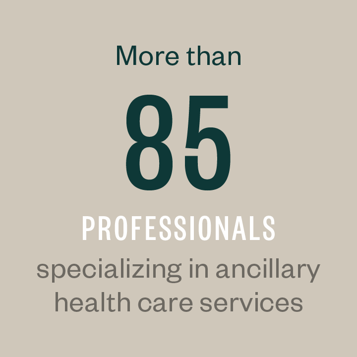 More than 130 professionals specializing in ancillary health care services