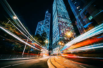 Traffic lights in a city at night