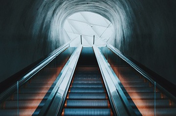 View looking up an escalator