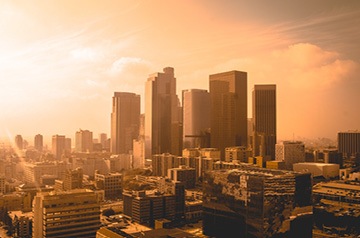 city skyline at sunset