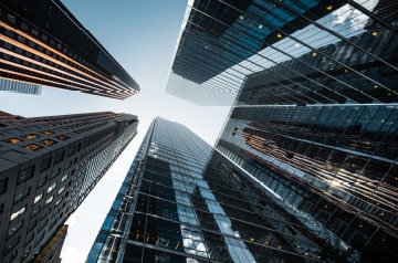 Tall buildings seen from the ground