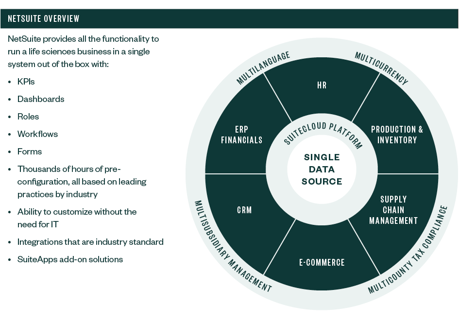Netsuite overview chart for the funtionalities of Netsuite