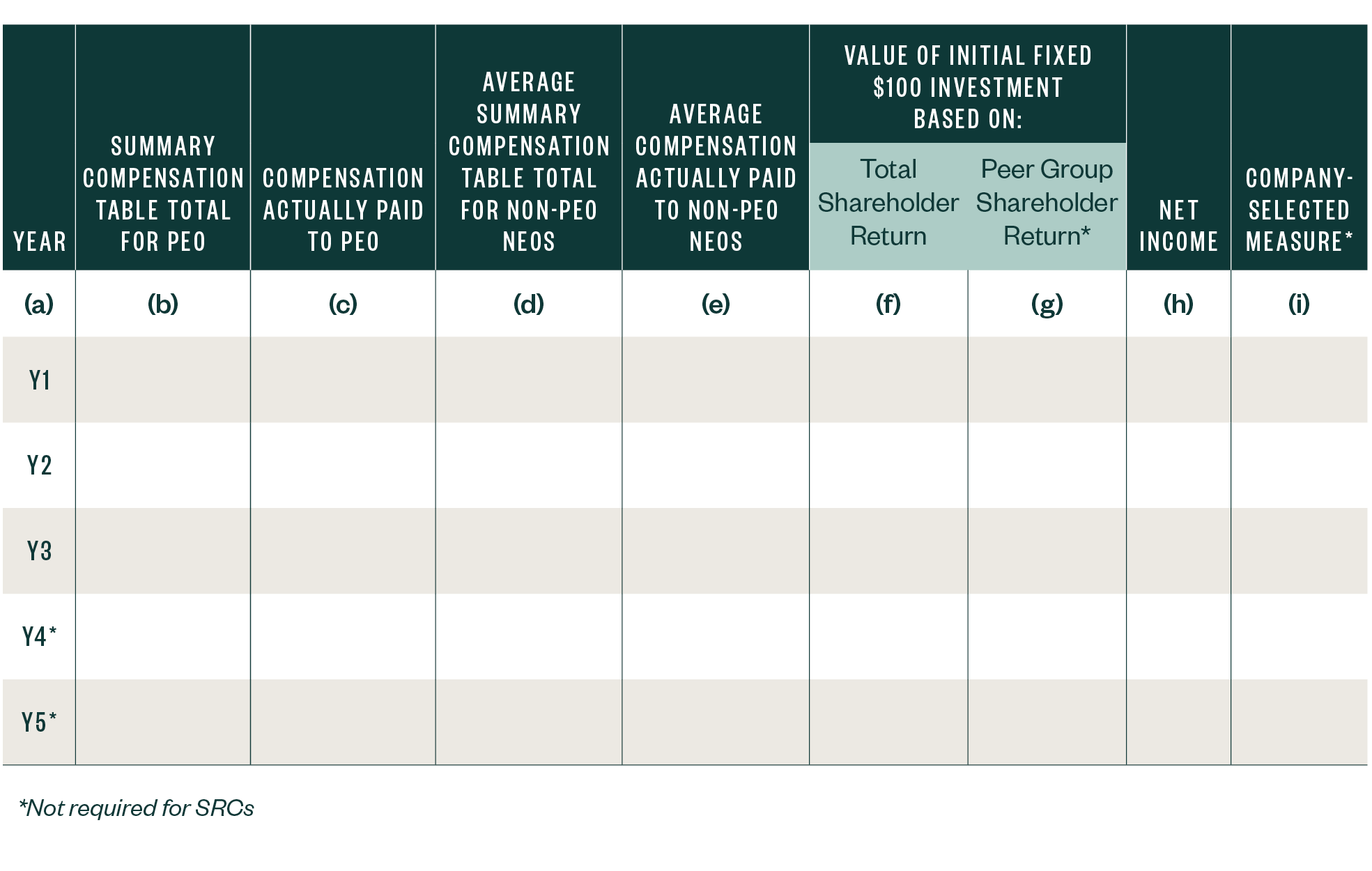 Table for disclosing financial performance measures and what registrants are required to report for the five most recently completed fiscal years