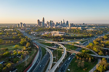 Aerial view of city and its highway system