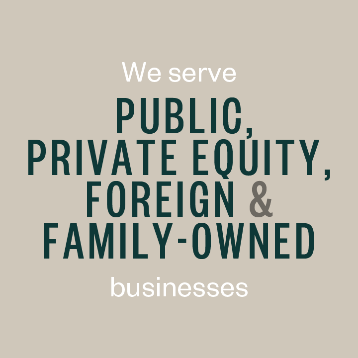 We serve public, private equity, foreign & family-owned businesses