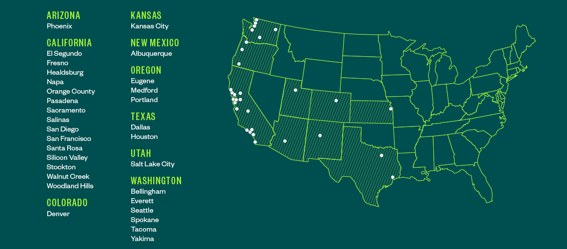 Map of Moss Adams' Offices