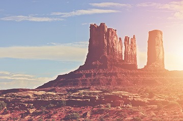 Southwestern landscape with mesas in the distance