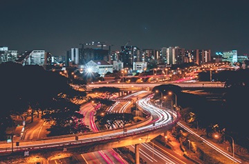 long exposure of city interchange at night
