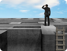 businessman surveying maze from above