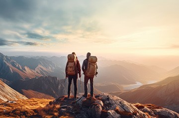 hikers looking over river valley