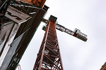 Looking skyward along edge of construction crane